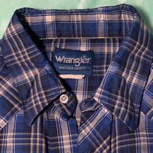 Wrangler Men's M Blue Pearl Button Plaid Short Sleeve Shirt